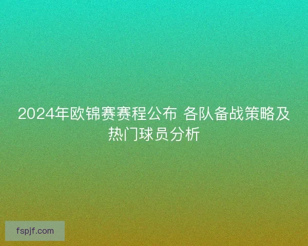 2024年欧锦赛赛程公布 各队备战策略及热门球员分析